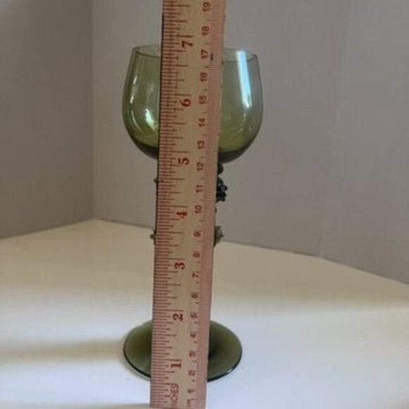 Antique Roemer Hock Hand Blown Wine Glasses Olive Green Set Of 4  Prunts Germany - Picture 9 of 10